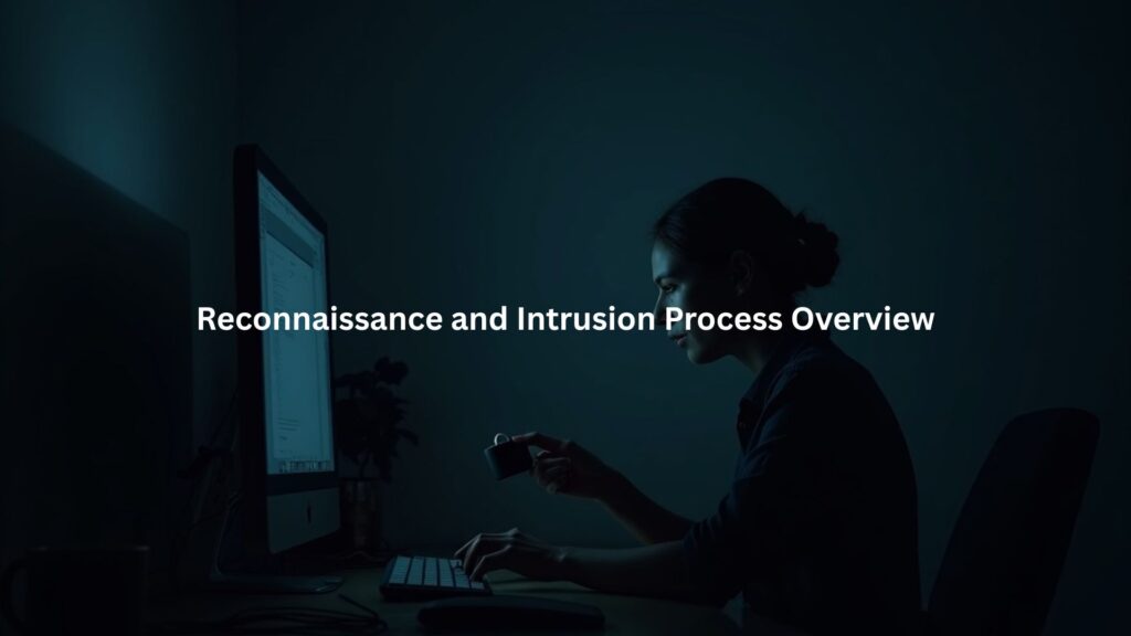 An office scene at night where a lone employee sits at a computer, with a faint glow illuminating a USB drive being removed.