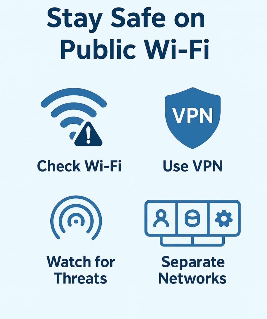 A simple illustration depicting various icons related to network security and online safety, such as a shield and user profiles.