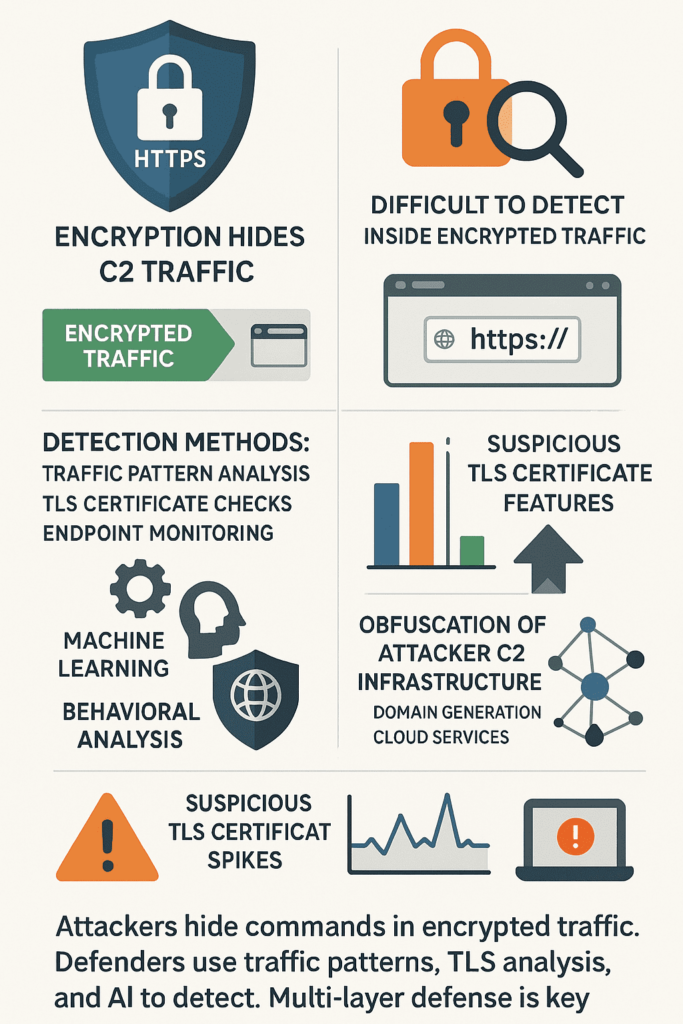 A digital security illustration depicting the challenges of detecting and defending against HTTP/2 encryption attacks.