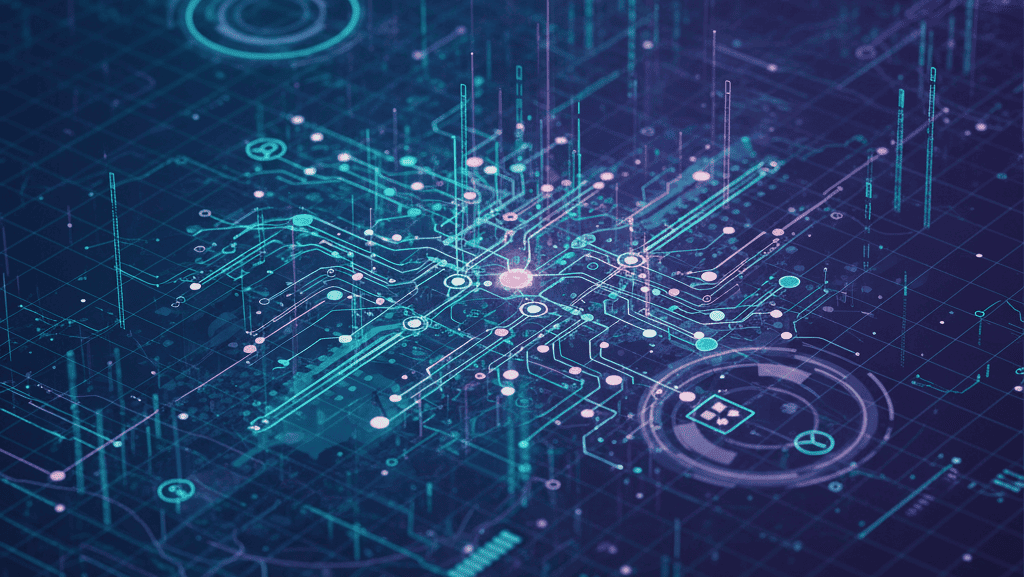Immersive, data-driven artwork depicting the complex interplay of digital components and information flows within a highly sophisticated technological environment.