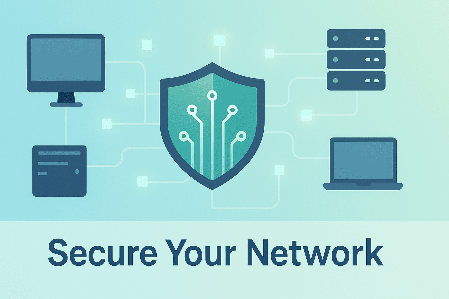 Network security shield illustration showing how intrusion prevention systems work by protecting computers, servers, and devices through centralized defense