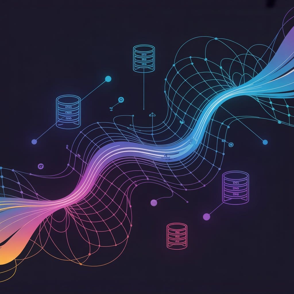 Visually striking data visualization depicting the complex infrastructure of DNS monitoring and analysis