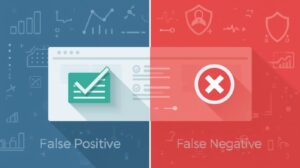 Comparison of false positive and false negative outcomes with icons representing checkmarks and crosses.