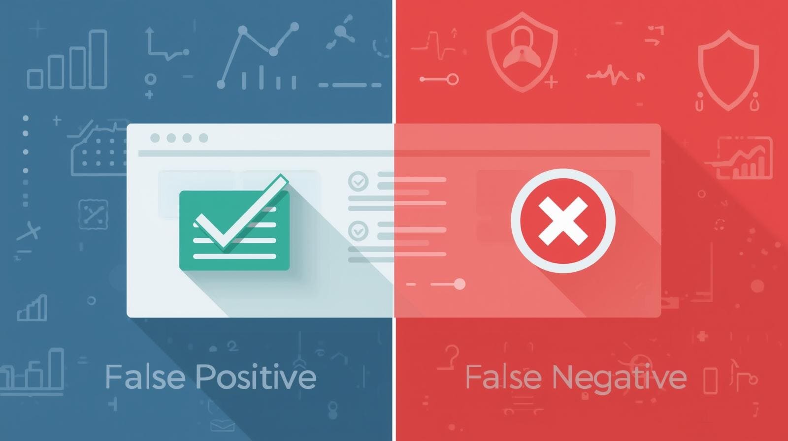 Comparison of false positive and false negative outcomes with icons representing checkmarks and crosses.