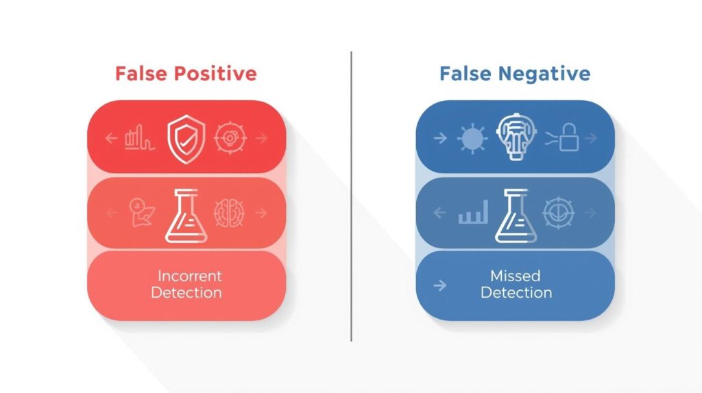 Graphic representation showing the consequences of false positive and negative results in testing environments.