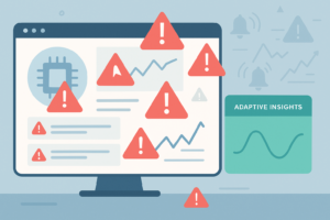 Computer screen displaying multiple alert warnings and graphs illustrating threshold based alerting limitations in monitoring