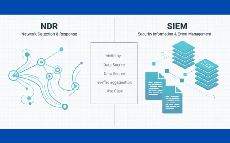 Visual comparison of key aspects between NDR and SIEM security solutions.