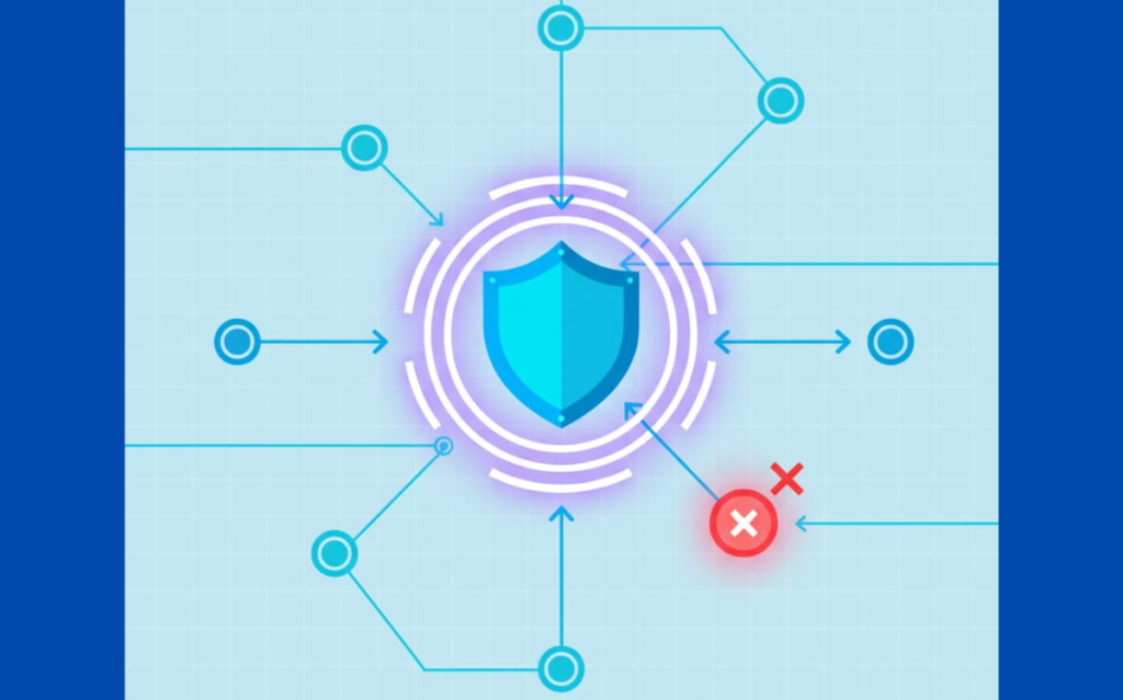 A visual metaphor depicting how machine learning-driven network defense analyzes data flows to identify and shield against potential threats.