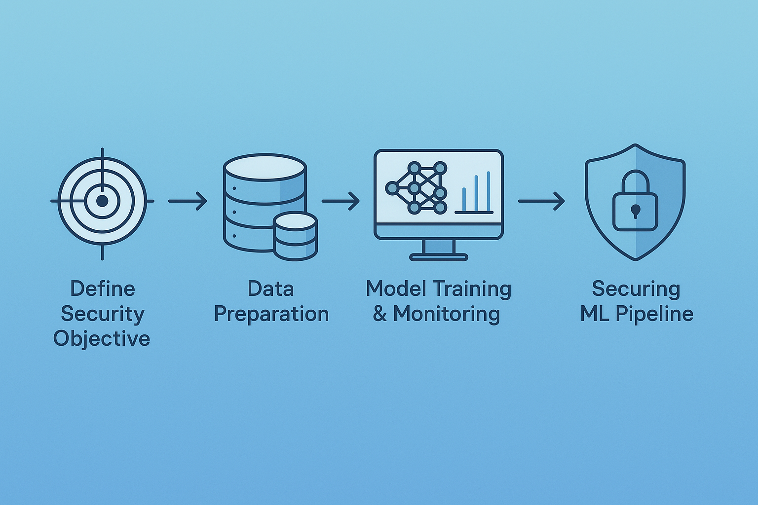 Applying machine learning cybersecurity workflow from security objectives through data preparation to secured pipeline