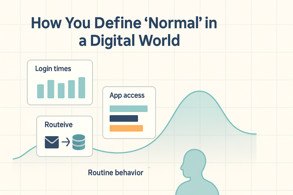 Understanding normal user behavior patterns through login times, app access, route tracking, and routine activity analysis