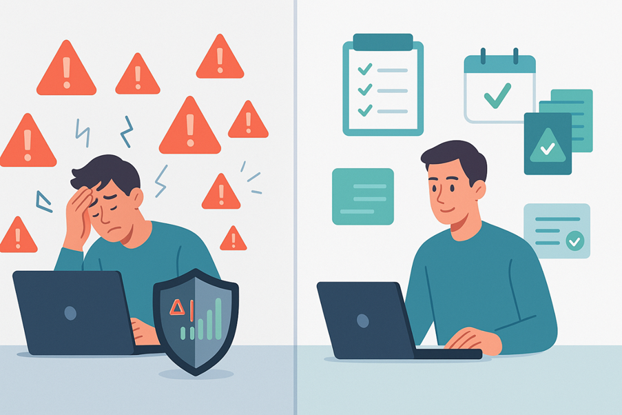 Comparing alert fatigue with XAI benefits for explaining AI detection decisions in cybersecurity monitoring workflows.