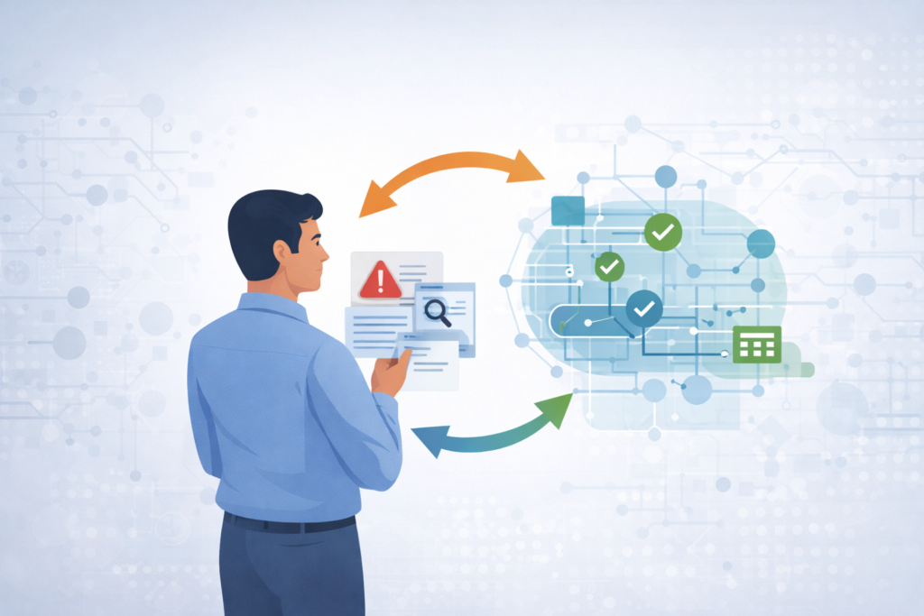 User reviewing explainable AI security benefits through feedback loop connecting alerts to transparent cloud analysis.