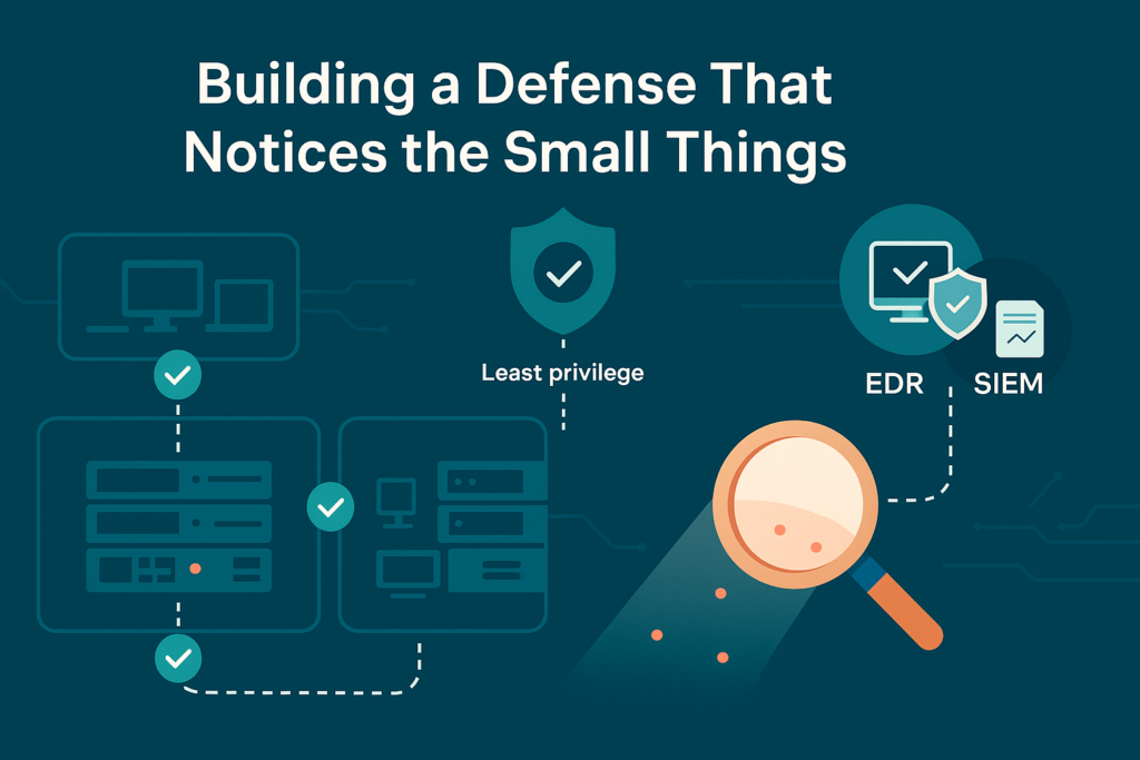 Defense framework with network segmentation and EDR/SIEM tools for identifying lateral movement behavior across systems.