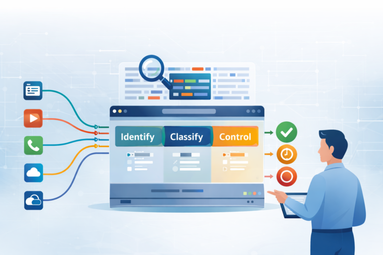DPI for application identification control system showing network traffic analysis and policy management workflow