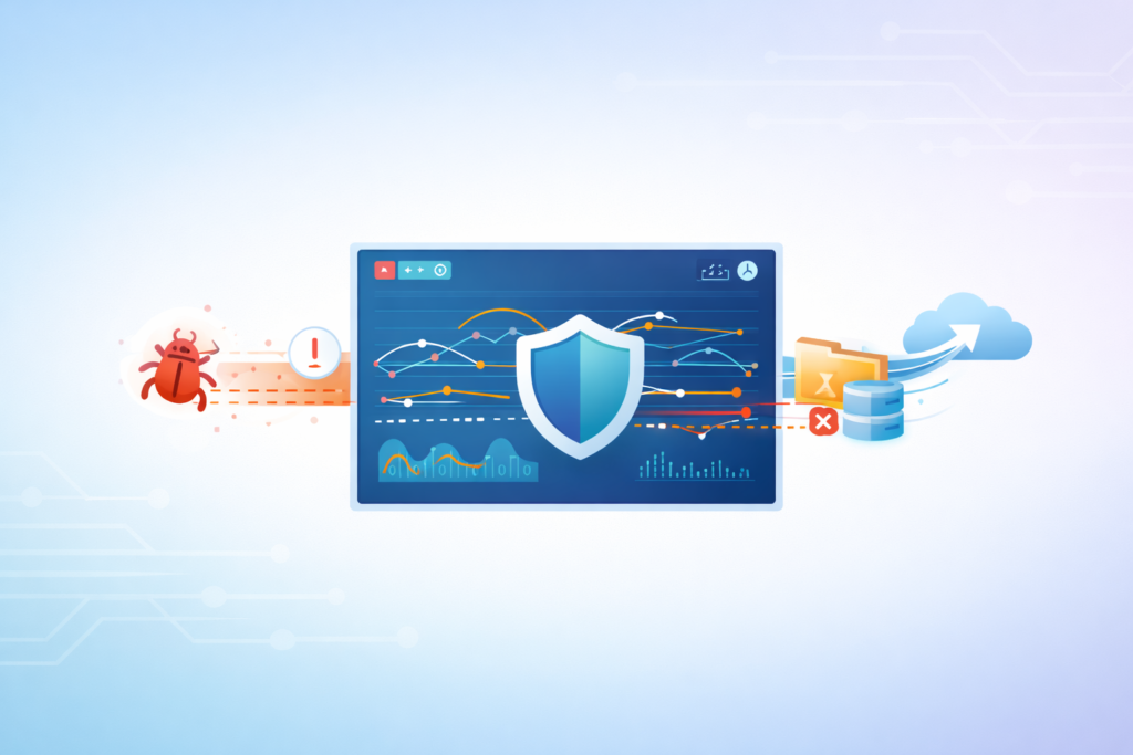Shield blocking malware and threats using DPI for security enforcement with network traffic analysis and cloud protection