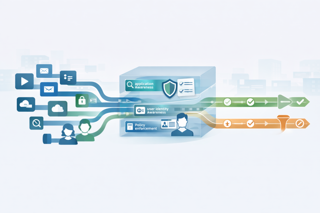 DPI in next-generation firewalls NGFW with application awareness, user identity, and policy enforcement capabilities