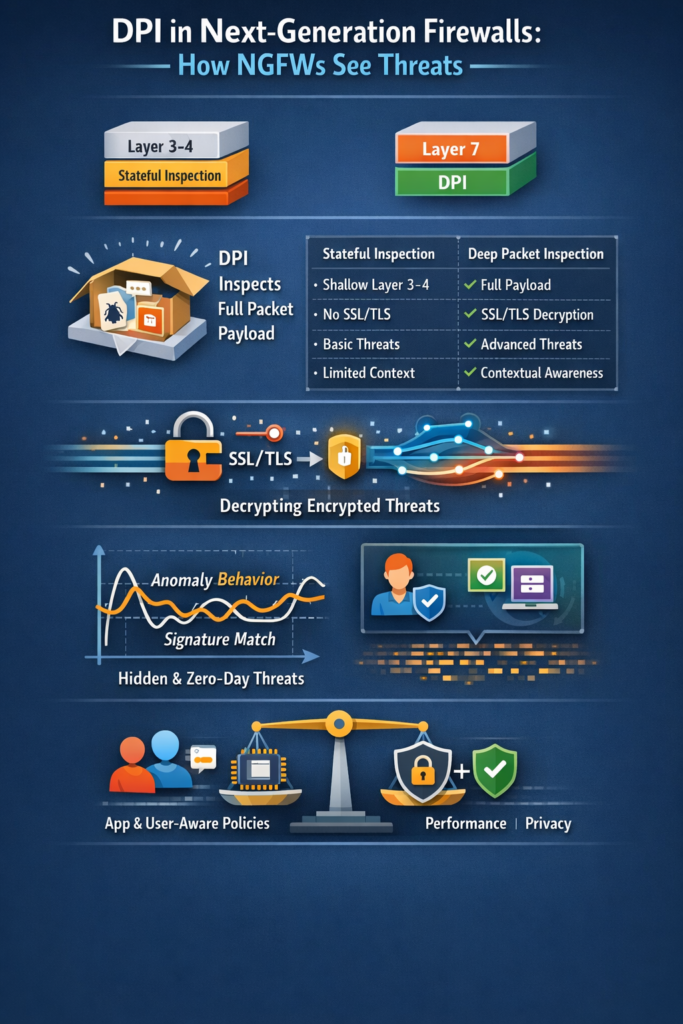 Deep packet inspection system analyzing encrypted network traffic flows with threat detection in next-generation firewall