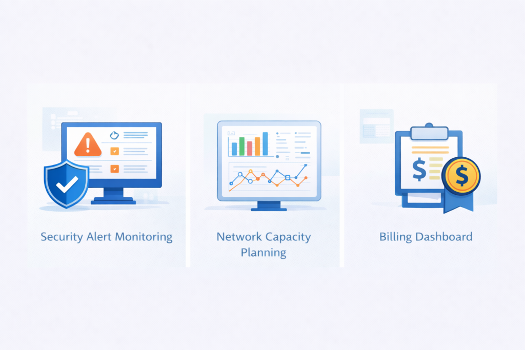 IPFIX protocol standard explained through three use cases: security alert monitoring, capacity planning, billing dashboard