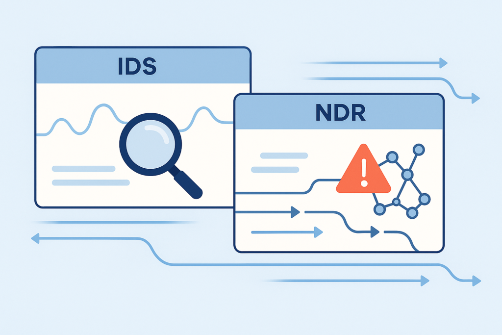 IDS and NDR systems working together for detecting unknown network threats through analysis and monitoring.