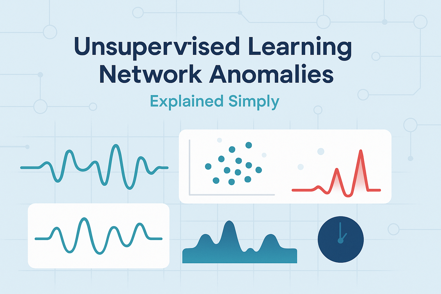 Various graphs and network diagrams depicting unsupervised learning network anomalies with waveforms and data clusters