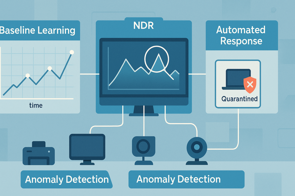 Network security system profiling network device behavior with NDR monitoring and automated threat response