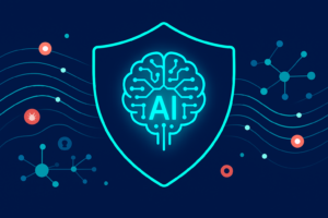 AI-powered threat intelligence analysis shield protecting networks from cyber threats with machine learning technology