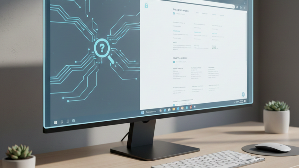 The browser window looks isolated and contained, while network activity visualizations show gaps, blind spots where behavior is not fully observed.