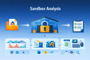 Analyzing malware behavior sandbox process: suspicious file isolation, network monitoring, persistence checks, and reporting