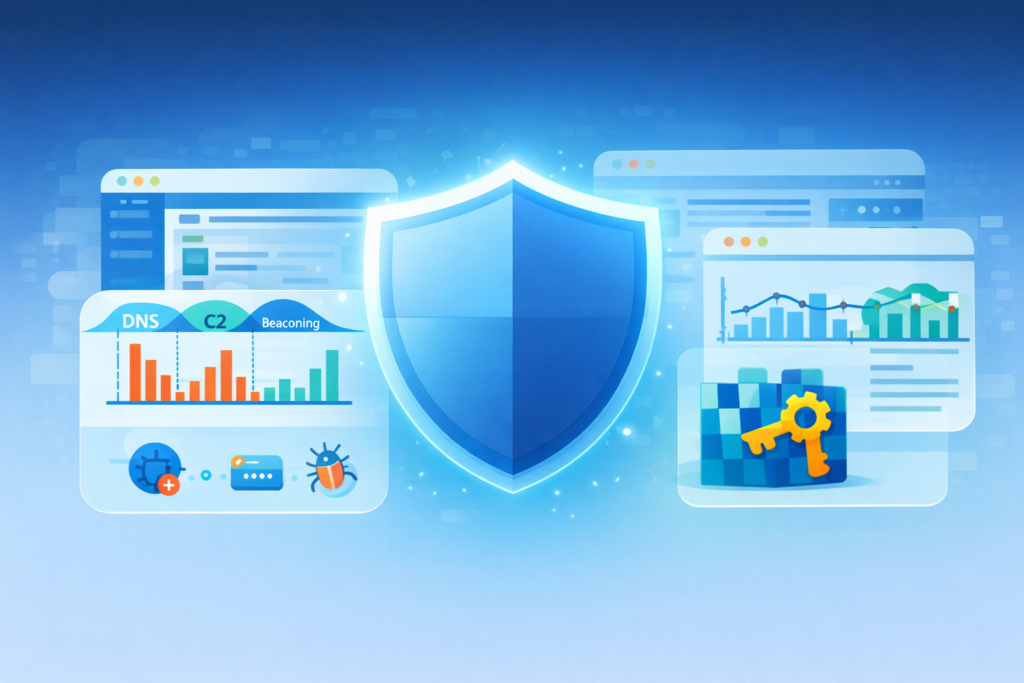 Analyzing malware behavior sandbox with security shield, network monitoring, and encrypted threat analysis dashboards
