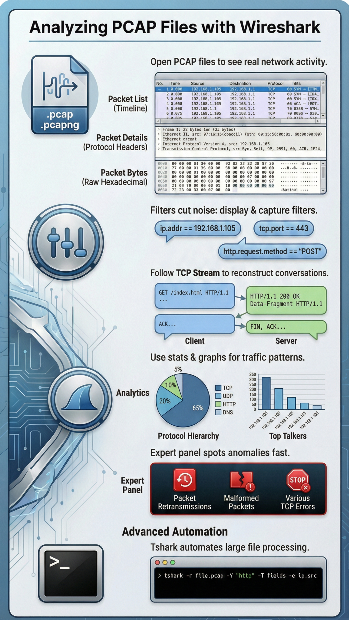 Analyzing PCAP Files Wireshark For Real Traffic Network Threat Detection