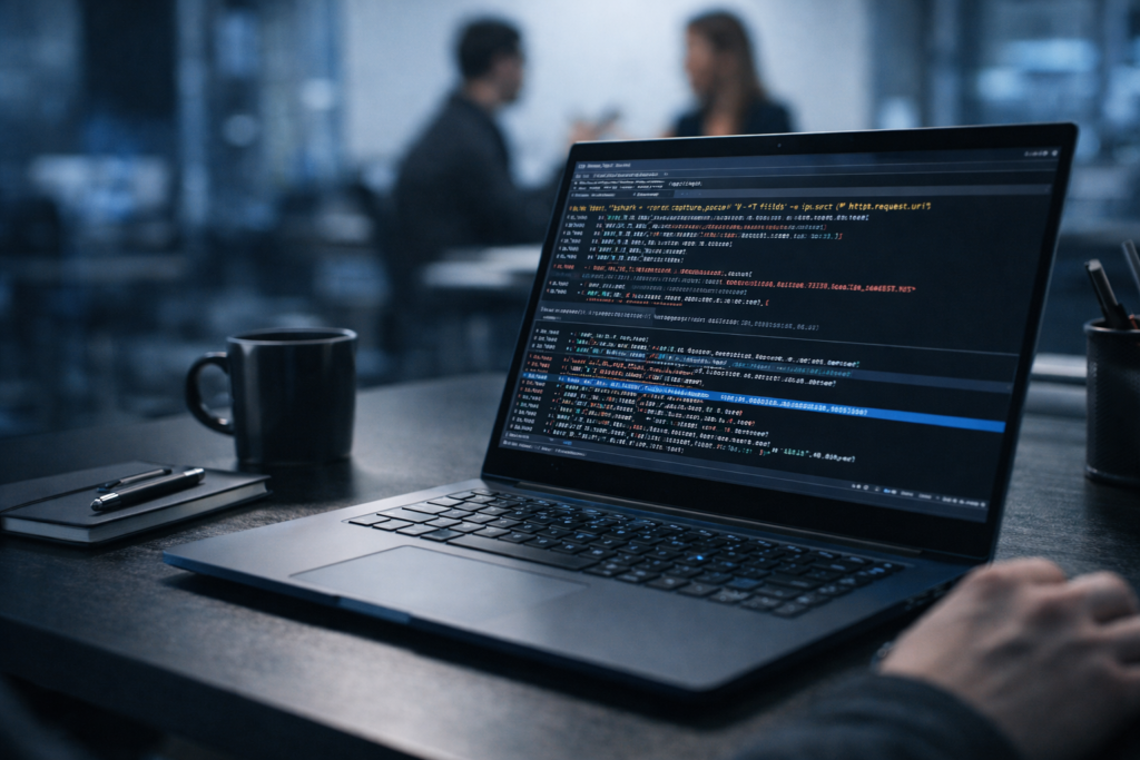Monitor showing client-server flow while Analyzing PCAP Files Wireshark traffic