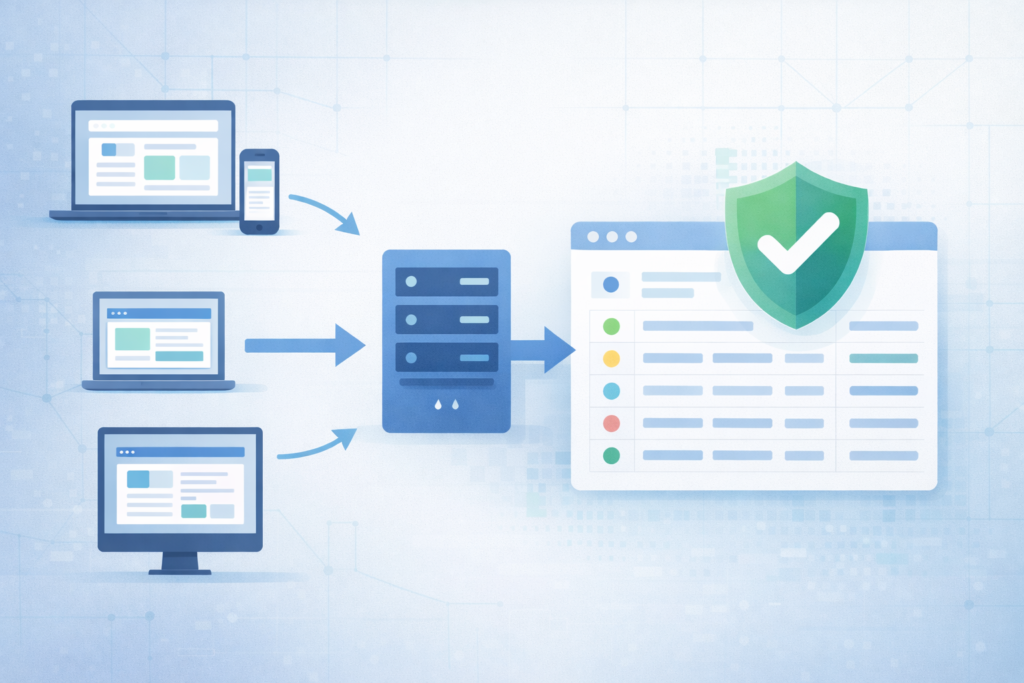Analyzing Web Proxy Server Logs showing devices routing traffic through a proxy into structured logs