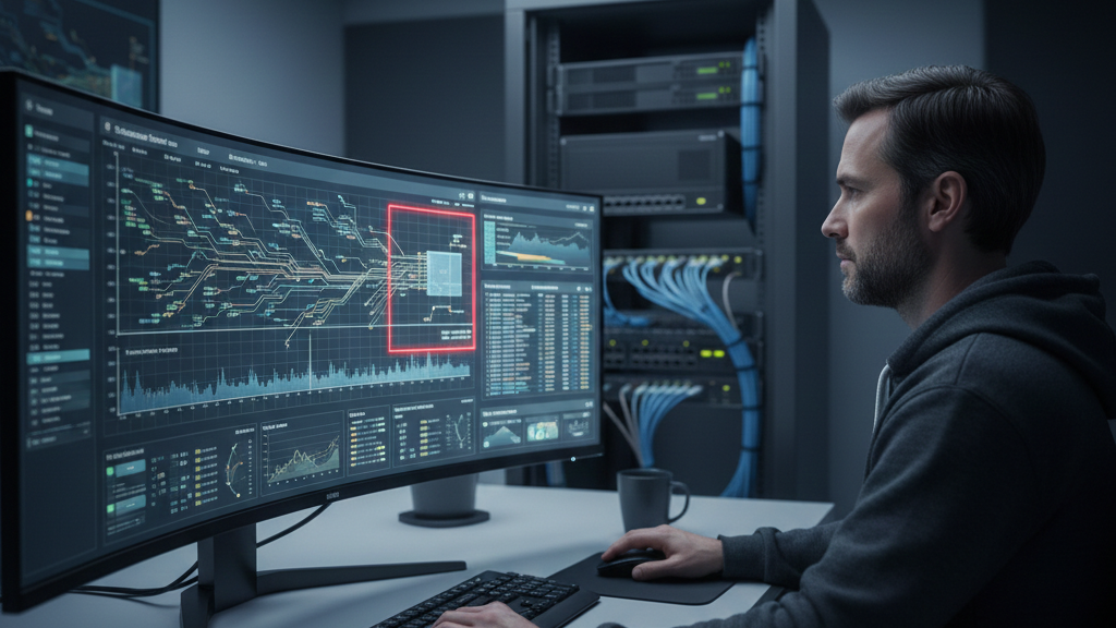 Security analyst reviewing network recorder appliance features through advanced traffic monitoring and forensic dashboards