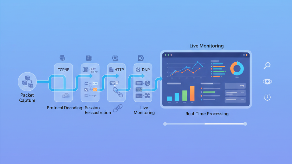Real time packet analysis systems decoding protocols into real-time monitoring and analytics pipelines
