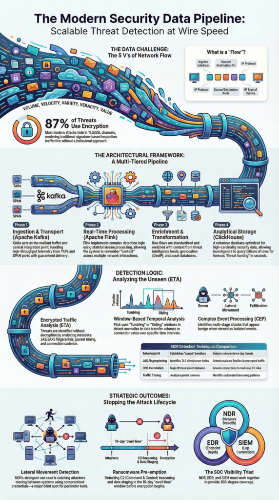Understanding network metadata analysis visualizing large traffic flows transformed into structured security insights