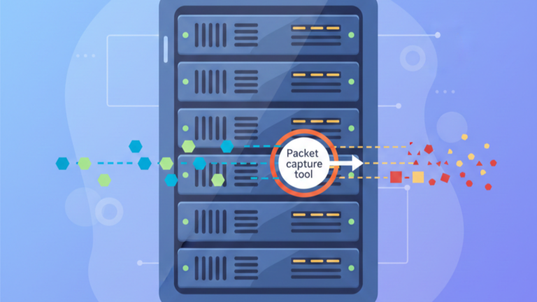 Performance impact packet capture tools intercepting network packets across server racks, showing resource load and traffic disruptionPerformance impact packet capture tools intercepting network packets across server racks, showing resource load and traffic disruption
