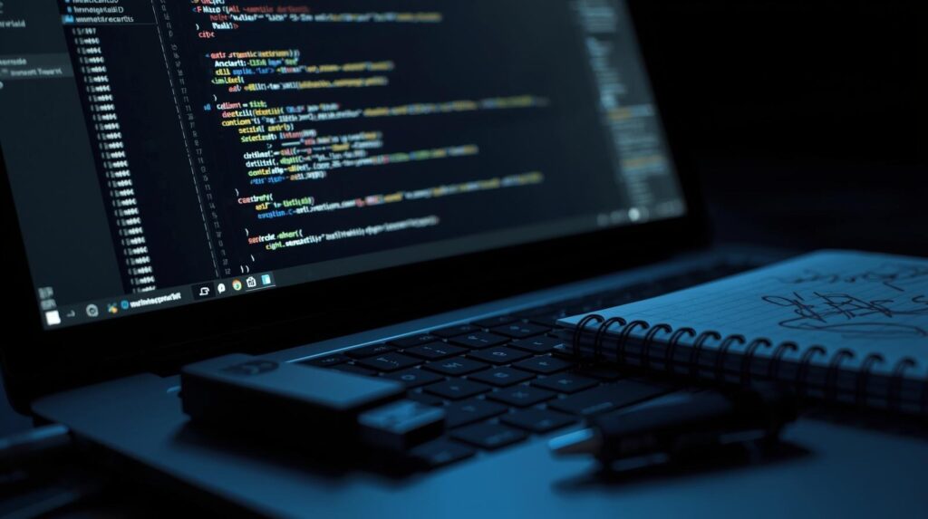 Developer analyzing code on a laptop as part of using edr for incident response investigation process