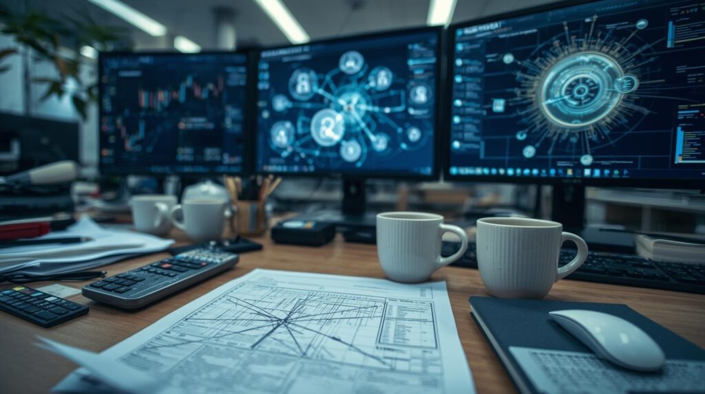 Security workstation with multiple monitors displaying threat data relevant to edr vs traditional antivirus av