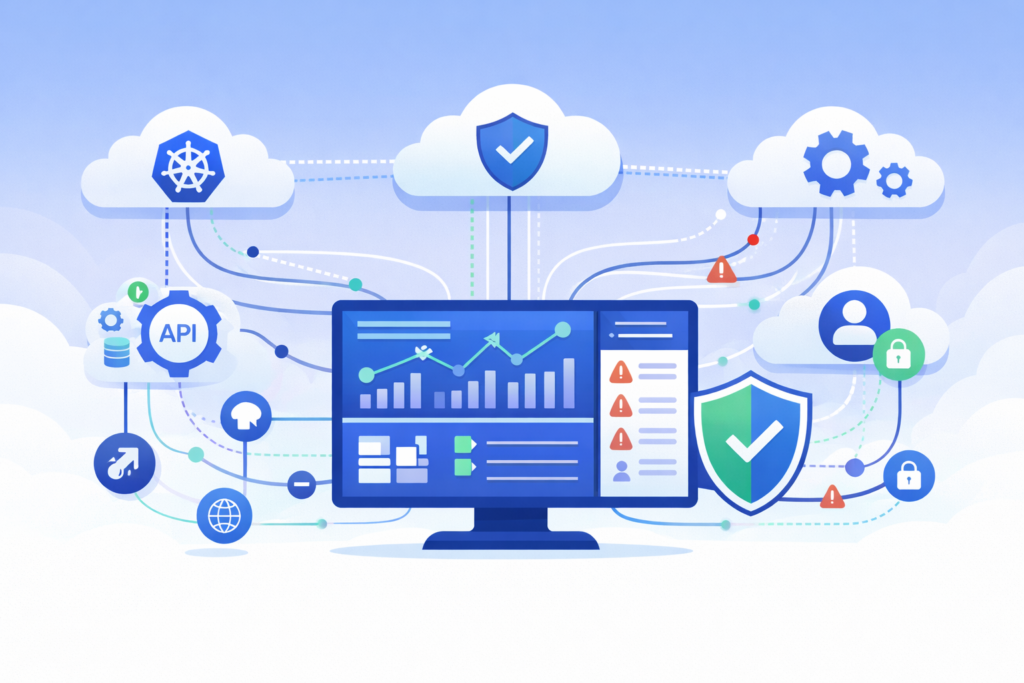 Cloud native security monitoring tools tracking containers, Kubernetes, APIs, and runtime alerts in one system