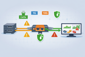 Copper network tap considerations install diagram with risk indicators, monitoring flow, and proper cable selection