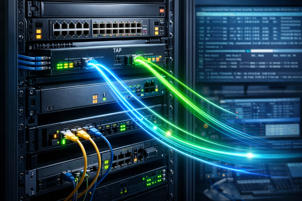  High Availability TAP Configurations with TAP device linking switches and security tools in rack