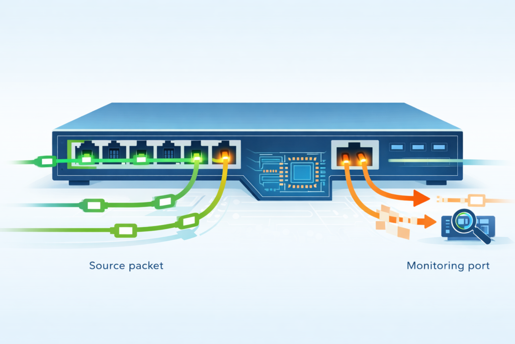 Impact on Switch Performance SPAN showing mirrored packet flow inside switch to monitoring port