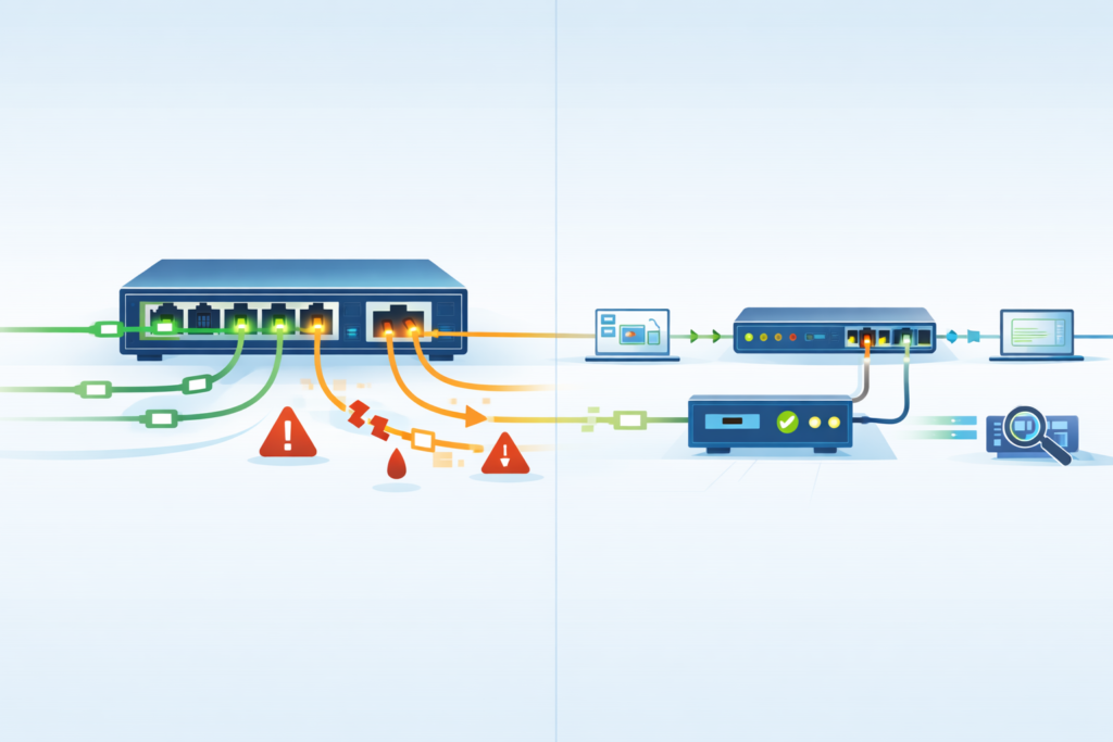 Impact on Switch Performance SPAN comparison showing congested SPAN traffic versus smooth TAP visibility