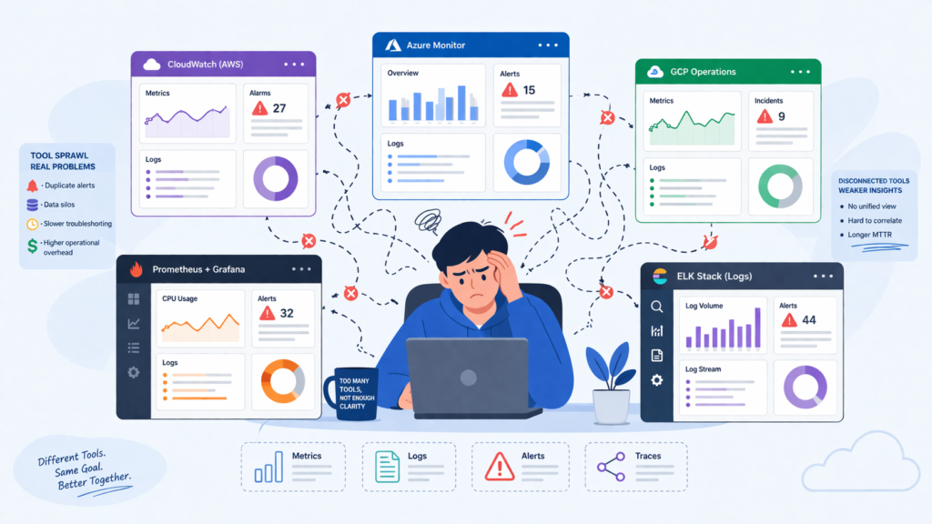 challenges monitoring multi cloud environments with tangled integrations and duplicate monitoring tools