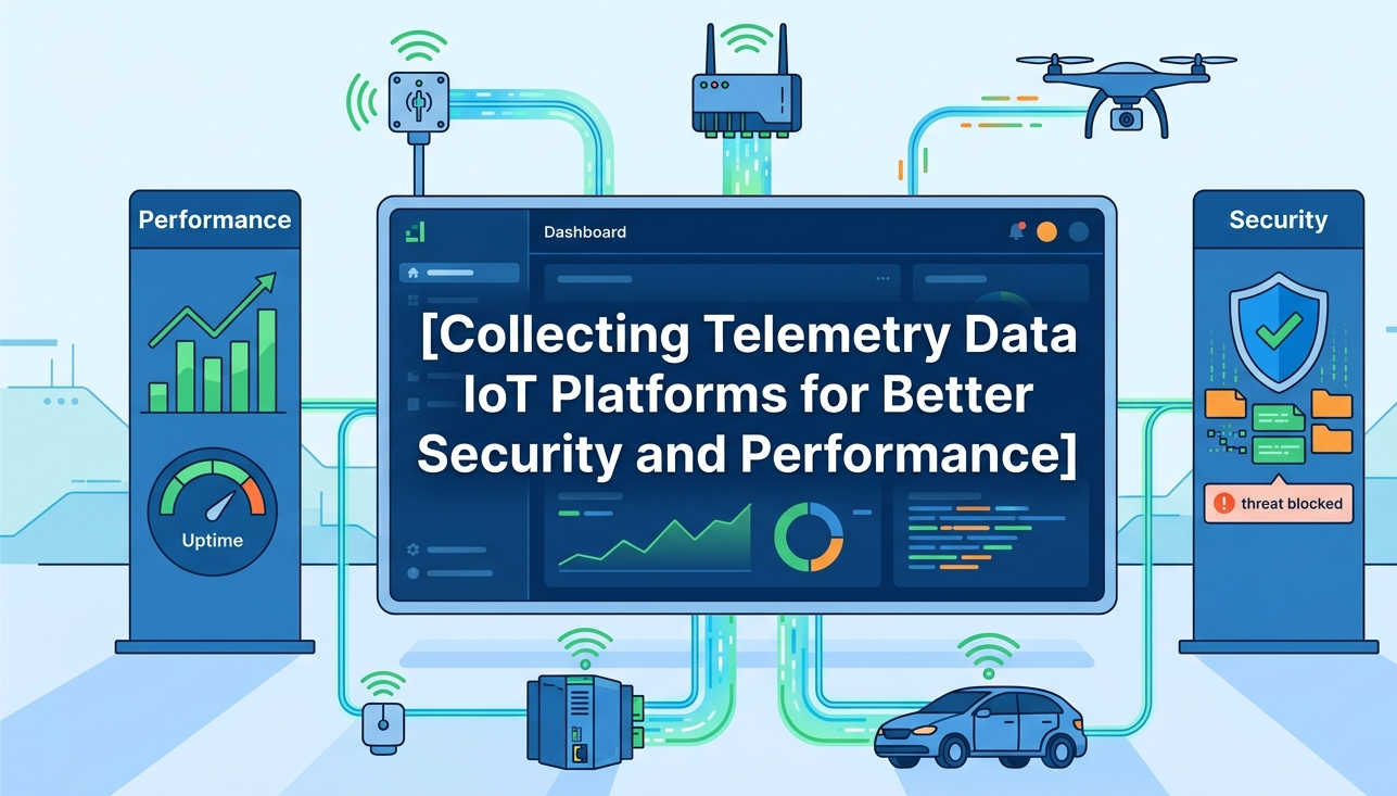 Visualizing the process of collecting telemetry data via IoT platforms for better security and performance. 