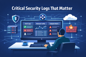 Critical security logs to collect visualized on a dashboard with network, authentication, and endpoint monitoring