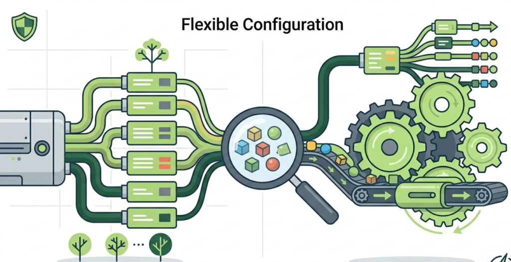 A clean 2D vector split-screen graphic for a syslog ng vs rsyslog comparison blog header.