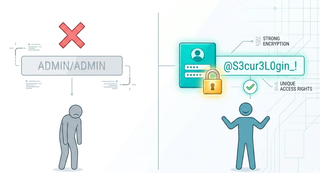 Comparative visual showing how credential management supports IoT device security best practices. 