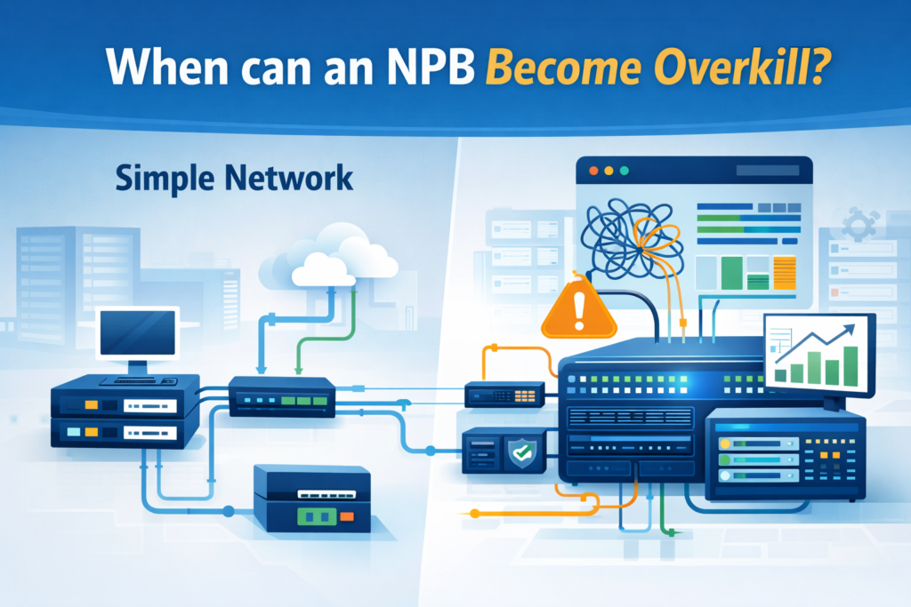 Network packet broker benefits compared with a simple office network and oversized monitoring setup