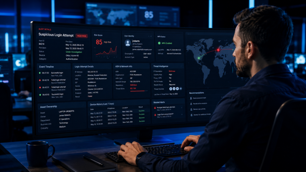 Data enrichment for contextual analysis improves suspicious login investigations in modern SOC environments